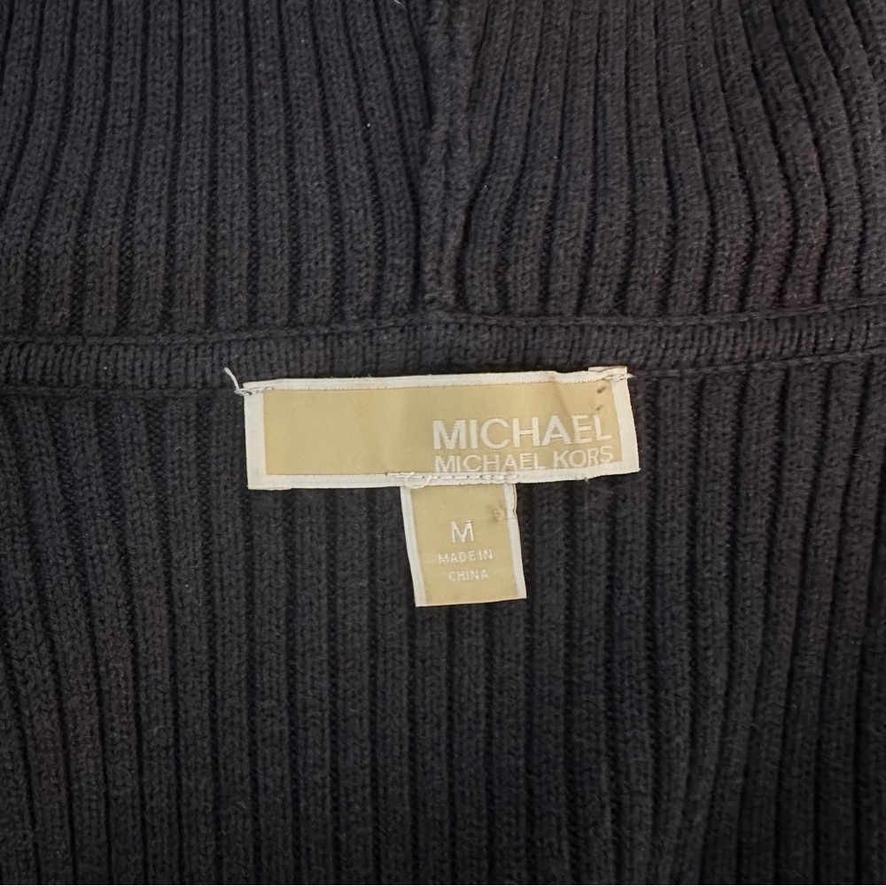 Michael Kors Navy Knit Puffer Vest M Hooded Quilted Mixed Media Zip - Picture 7 of 8